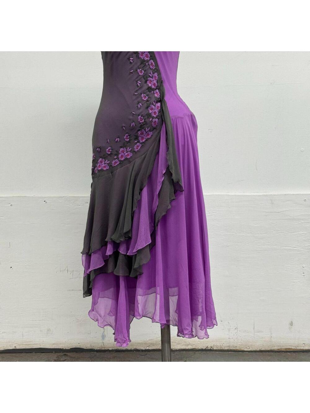 Vintage Cacharel Two-Tone Silk Embroidered Midi Dress - Picture 2 of 8